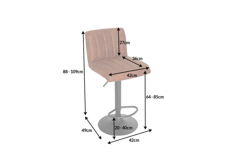Lot de 2x Tabouret de bar pivotant PORTLAND vintage brun microfibre tabouret de bar avec dossier réglable en hauteur