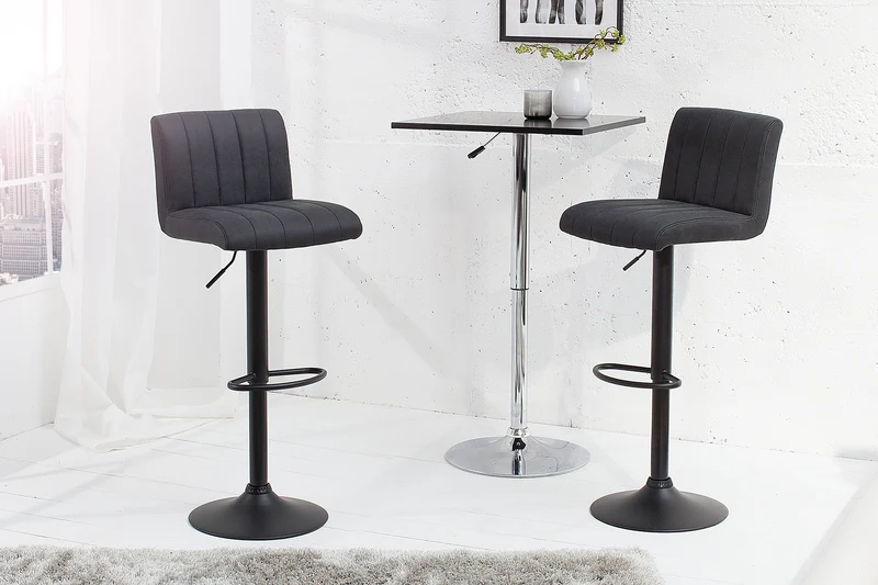 Lot de 2x Tabouret de bar rotatif PORTLAND chaise de bar vintage en microfibre gris avec dossier réglable en hauteur
