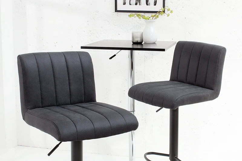 Lot de 2x Tabouret de bar rotatif PORTLAND chaise de bar vintage en microfibre gris avec dossier réglable en hauteur