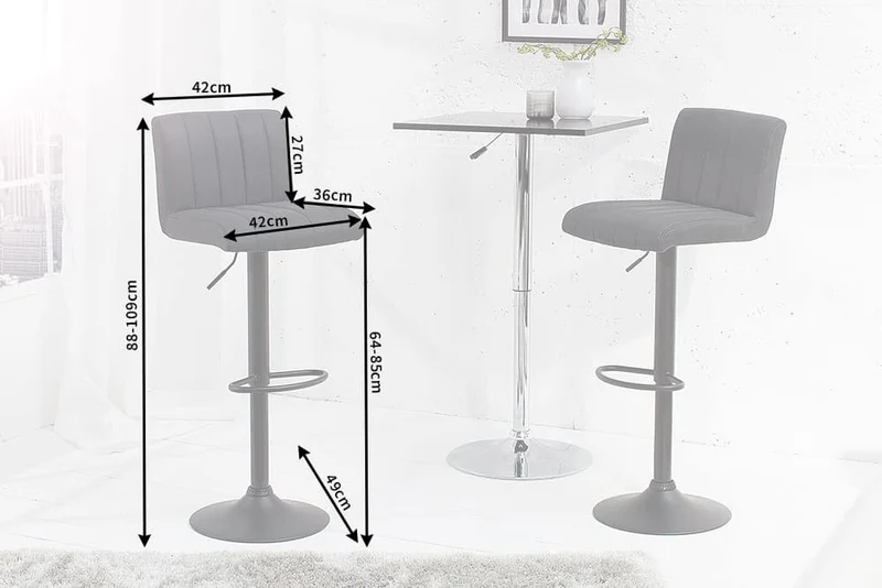 Lot de 2x Tabouret de bar rotatif PORTLAND chaise de bar vintage en microfibre gris avec dossier réglable en hauteur