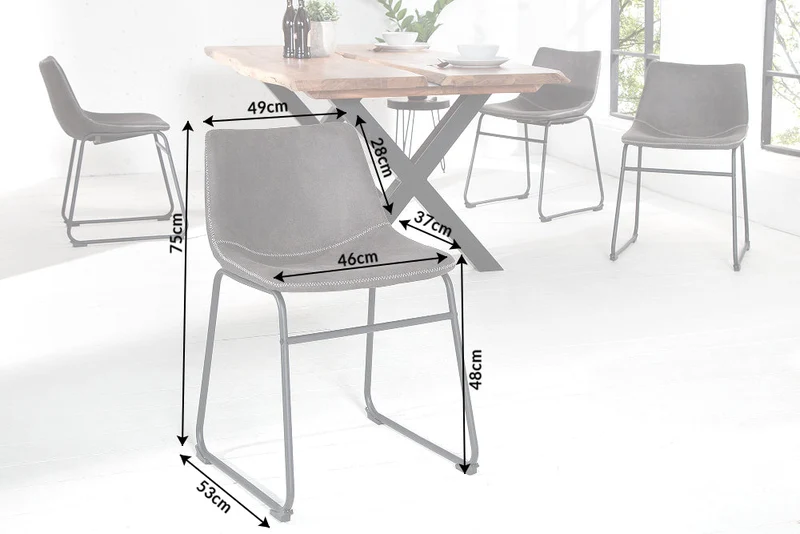 Lot de 2x chaises design industriel DJANGO vintage grise avec structure en fer