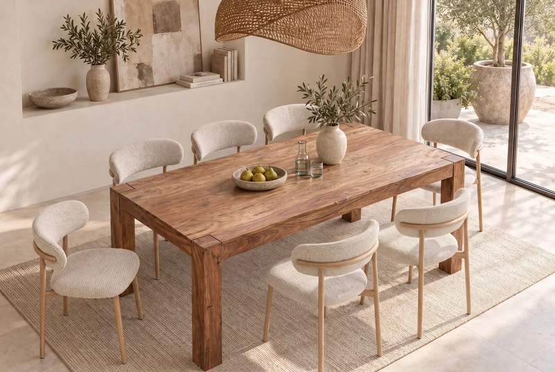 Table à manger en bois massif MAKASSAR 200cm marron Sheesham finition pierre pieds en bois rectangulaire