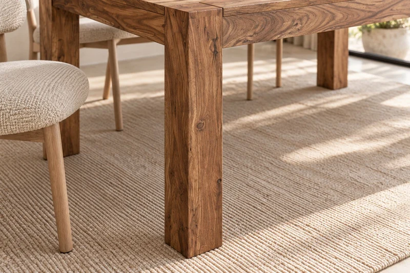 Table à manger en bois massif MAKASSAR 200cm marron Sheesham finition pierre pieds en bois rectangulaire