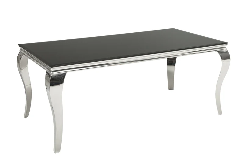 Table à manger design élégant MODERNE BAROQUE 180cm plateau en verre opale en acier inoxydable noir