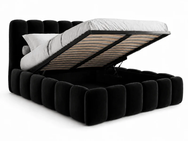 Lit coffre design avec tête de lit matelassée - JADE