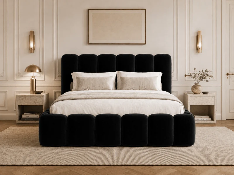 Lit coffre design avec tête de lit matelassée - JADE