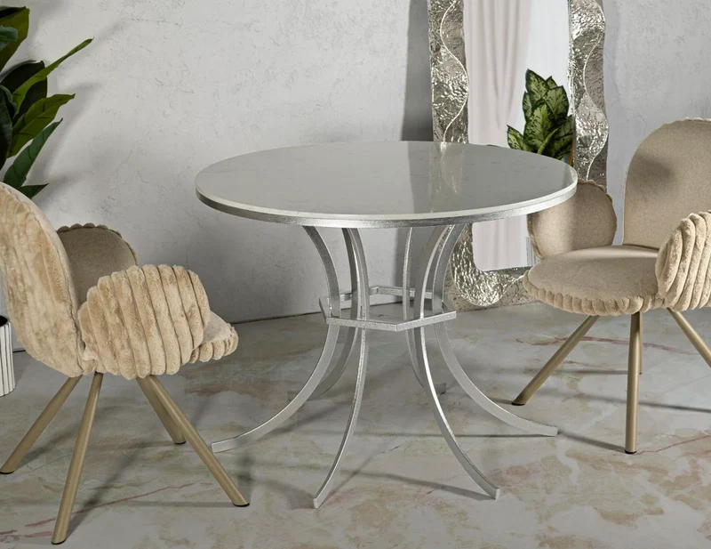 Table à manger ronde avec base en métal et plateau en marbre – Istanbul Elegant Design
