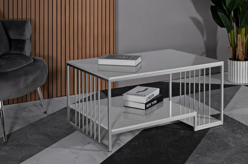 Table basse rectangulaire avec base en métal et plateau en marbre – Collection Kayseri