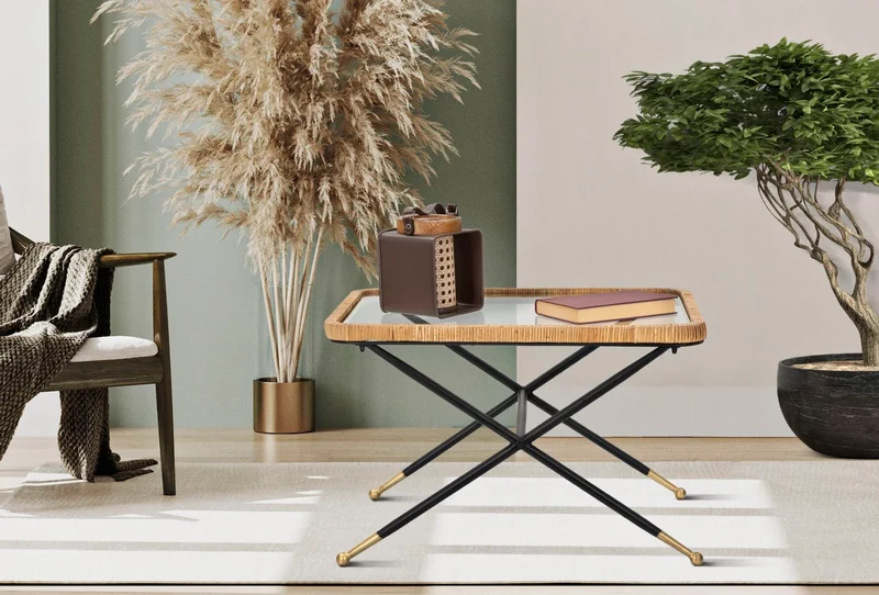 Table basse rectangulaire avec pieds métalliques croisés – Saint Barth