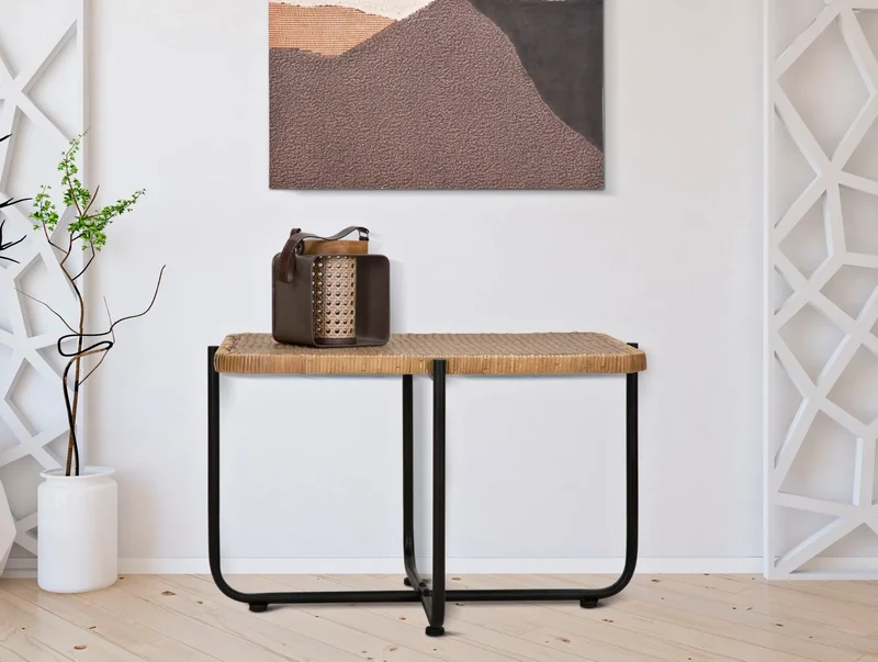 Table basse rectangulaire avec plateau en bois et structure en métal – Style Cebu