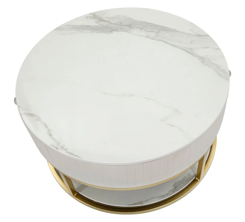 Table basse ronde à motifs de marbre crème et blanc