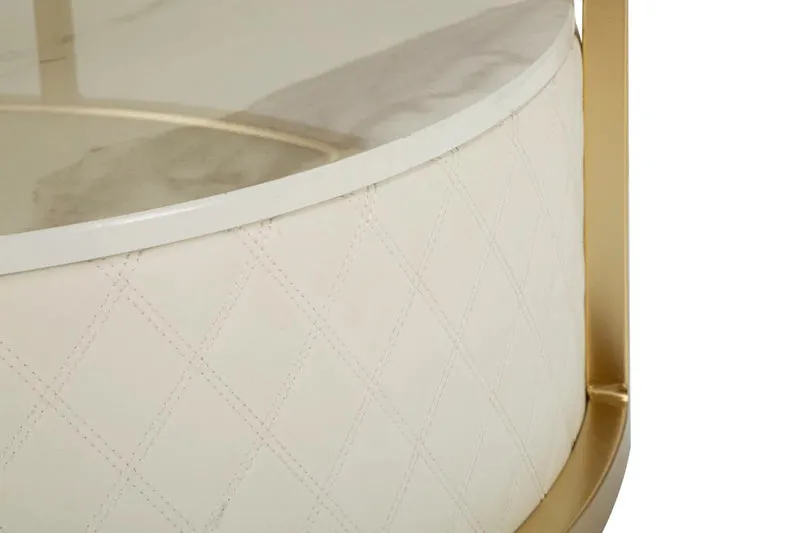 Table basse ronde avec piètement doré – Sharon Modern Design avec plateau en marbre