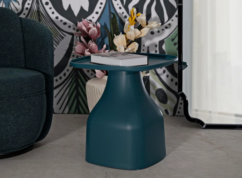Table basse ronde bleue avec piètement géométrique – Gea Modern Accent