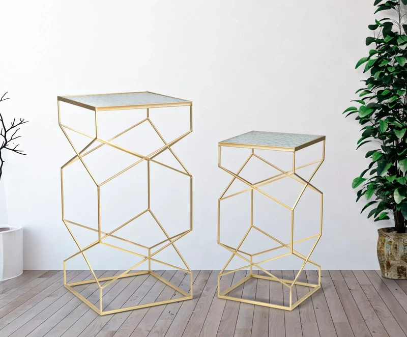 Tables d'appoint en métal doré avec plateau en verre – Glassy Coppia