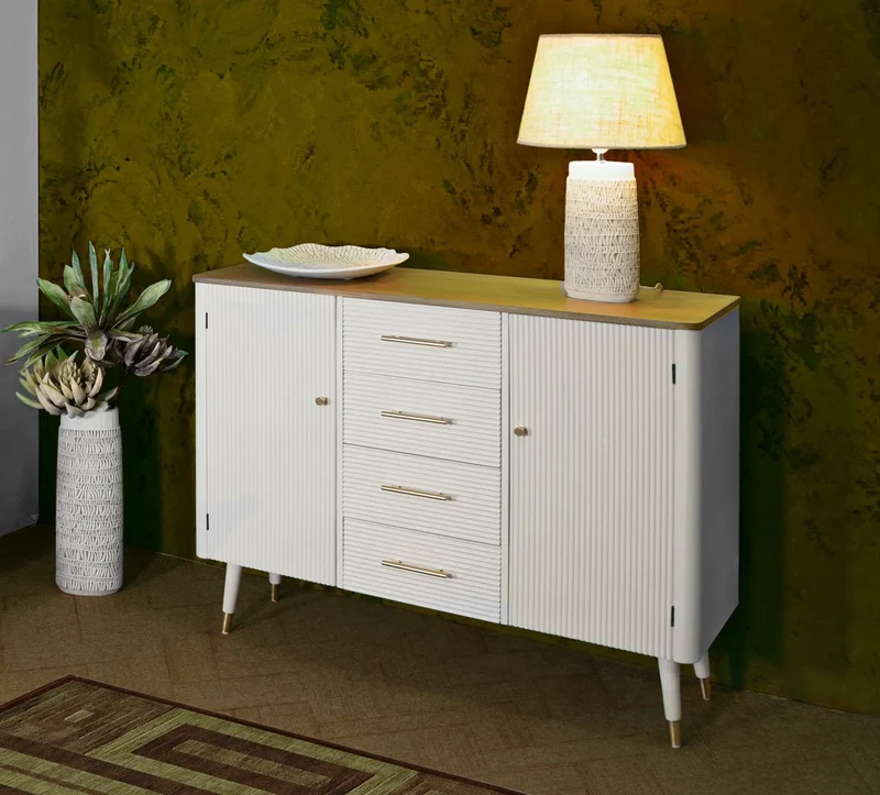 Armoire en bois blanc avec tiroirs – Rangement Matera