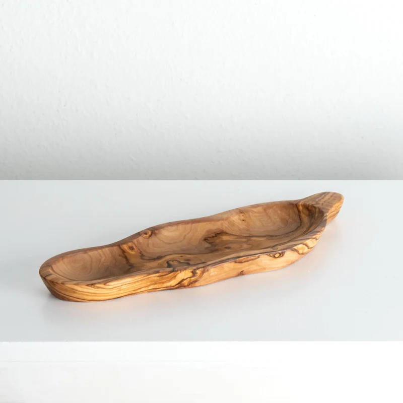 Assiette en Forme de Feuille en Bois d’Olivier Fait Main