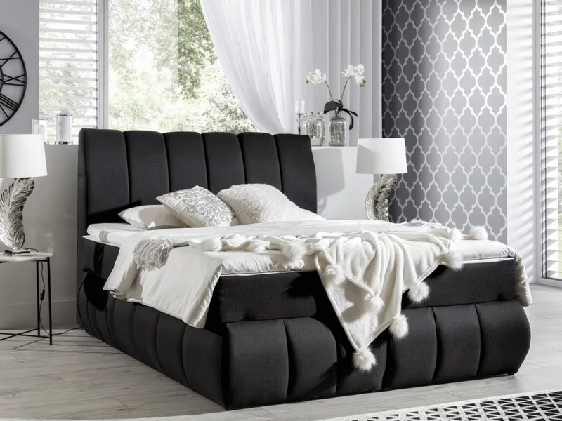 Lit Boxspring Mateo – Lit Complet avec Matelas, Sommier, Coffre de Rangement et Tête de Lit Design