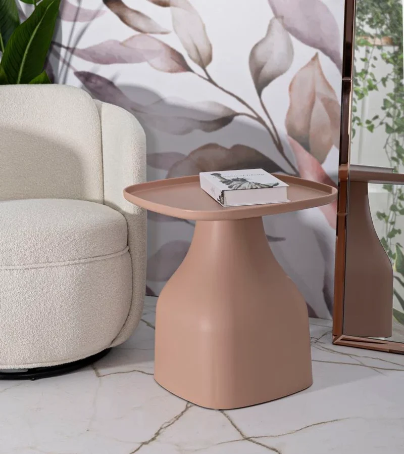 Table basse ronde rose avec piètement géométrique – Style contemporain Gea