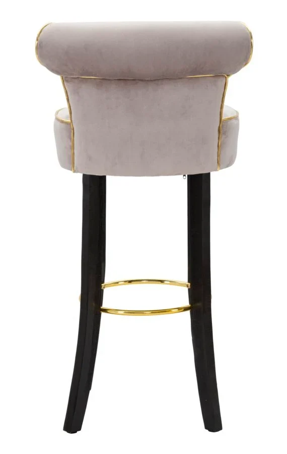 Tabouret de bar en velours gris avec pieds dorés – Chaise de comptoir Luxy