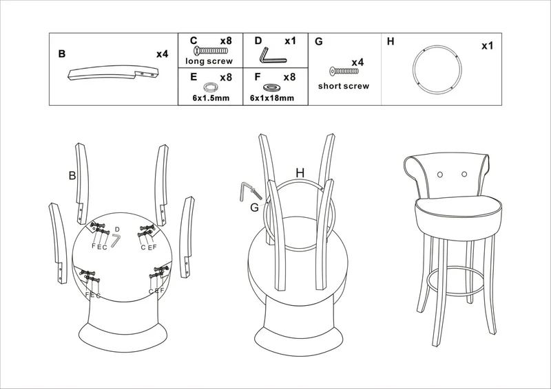 Tabouret de bar en velours gris avec pieds dorés – Chaise de comptoir Luxy