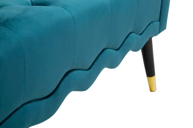 Banc en velours bleu sarcelle avec pieds dorés – Siège rembourré Paris