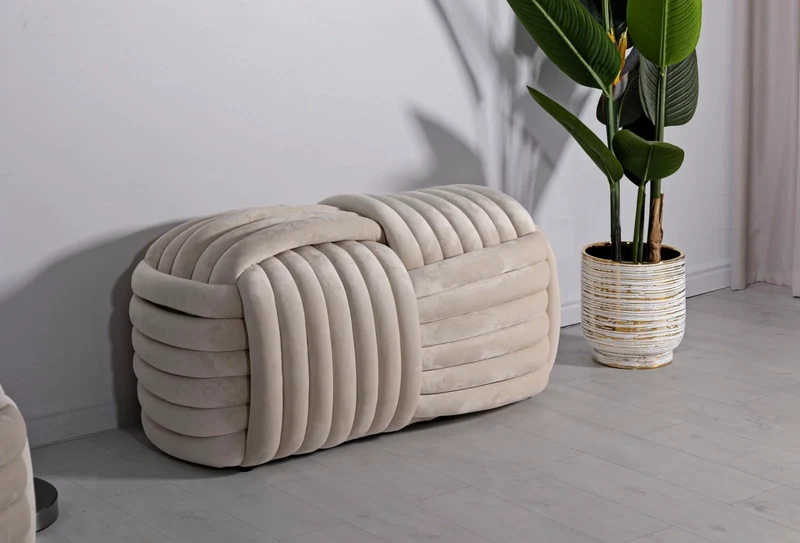 Banc en velours crème – Siège rembourré Sofy