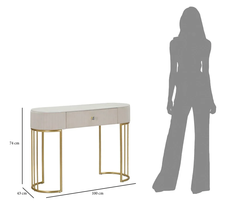 Table console crème avec pieds en métal doré (plateau en marbre)