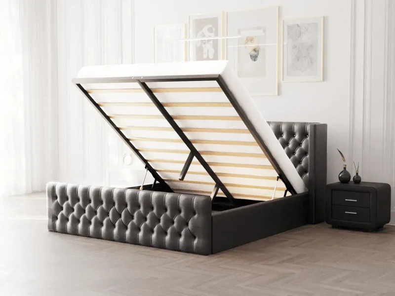 Lit coffre capitonné avec LED - AMELIE