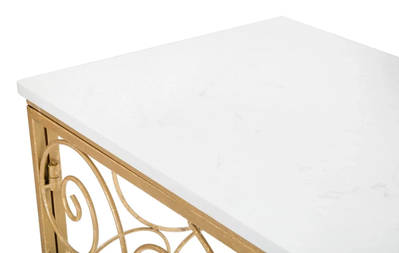Table console en spirale en métal doré avec plateau en marbre