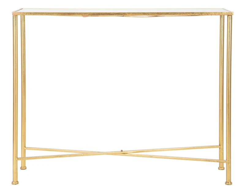 Table console rectangulaire en métal et verre doré (papillon)