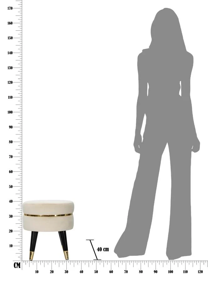 Tabouret rond en velours crème avec base dorée – Fauteuil d'appoint Paris