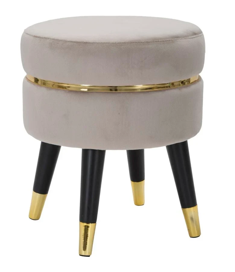 Tabouret rond en velours gris avec pieds dorés – Fauteuil d'appoint Paris