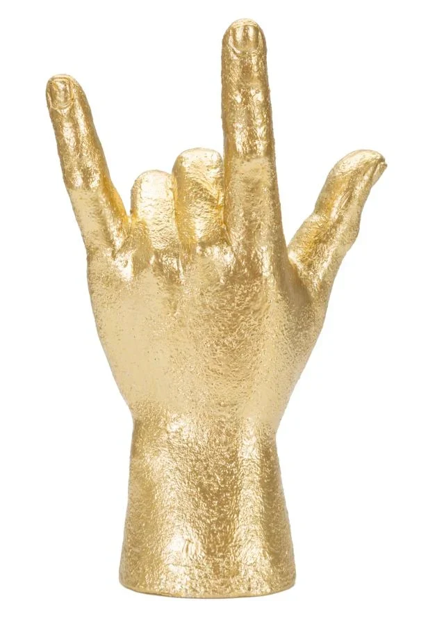 "Statue de main "Rock and Roll" dorée (décoration moderne)"