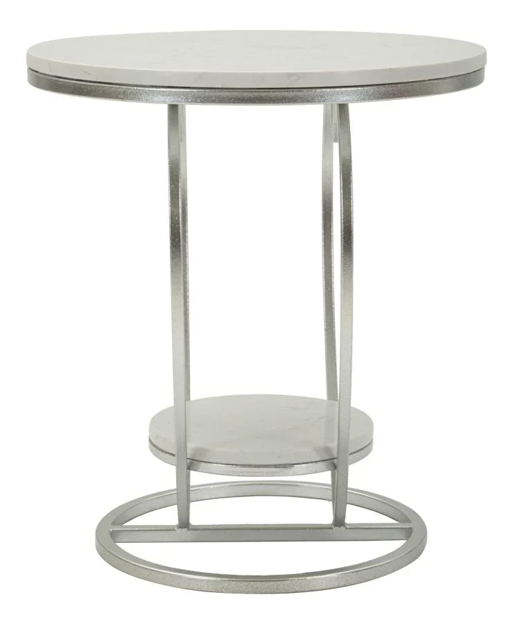 Table d'appoint en métal argenté avec piètement en forme de cœur et plateau en marbre – Heart Modern Accent