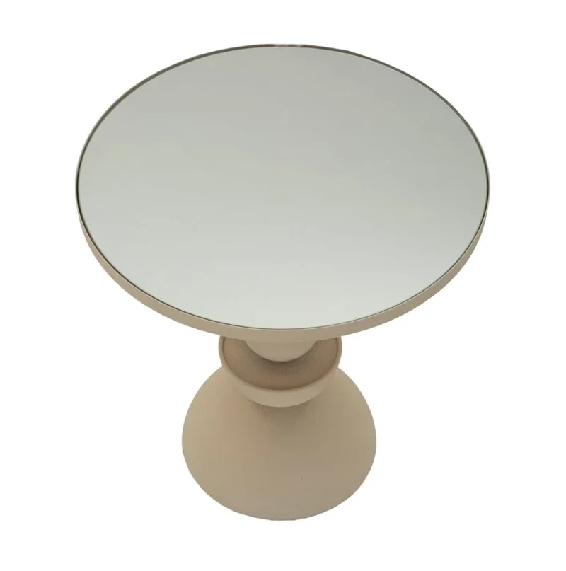 Table d'appoint ronde beige avec surface miroir – Dune Modern Accent