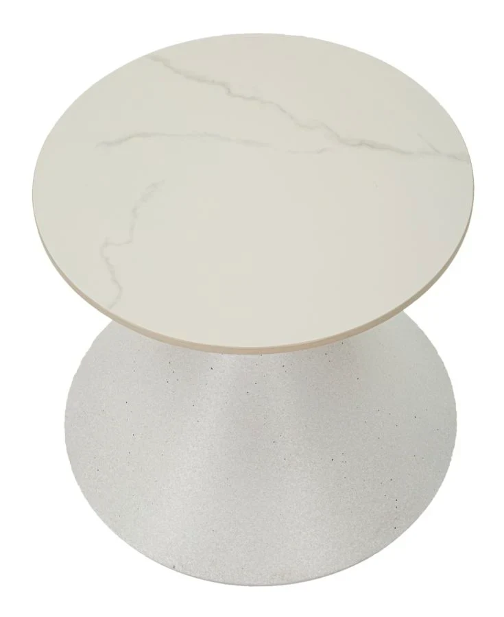 Table d'appoint ronde blanche avec base sculpturale – Style contemporain avec plateau en marbre