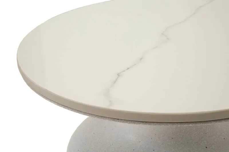 Table d'appoint ronde blanche avec base texturée – Table d'appoint moderne avec plateau en marbre