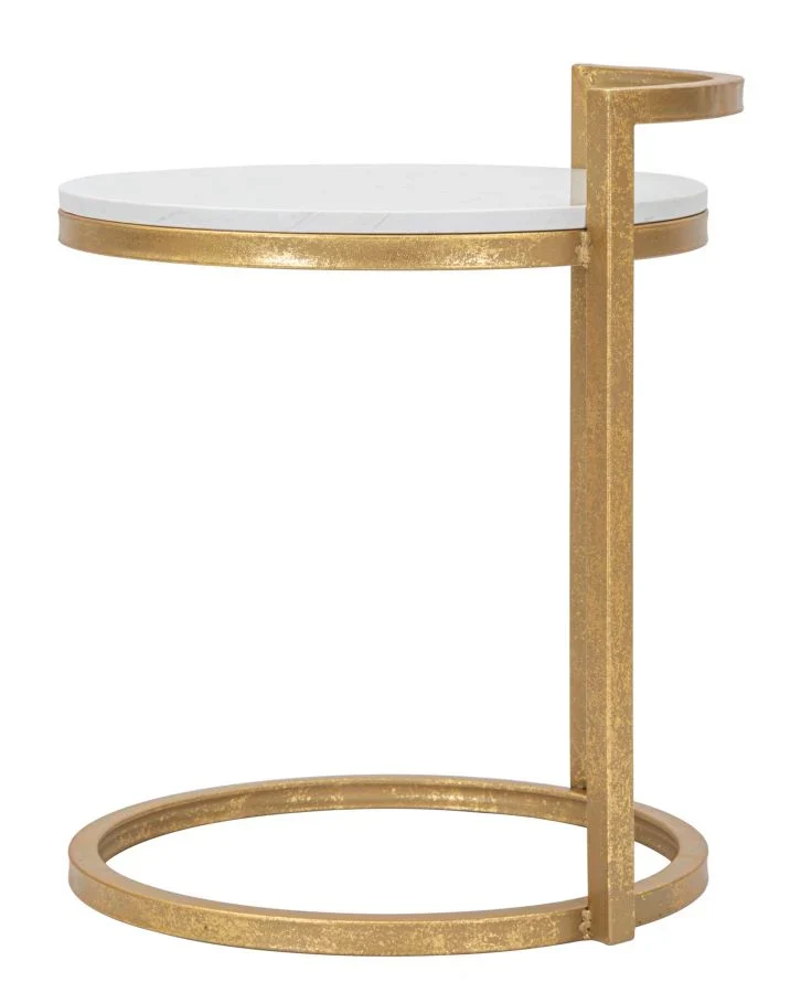 Table d'appoint ronde en marbre artificiel avec base dorée – Table d'appoint moderne