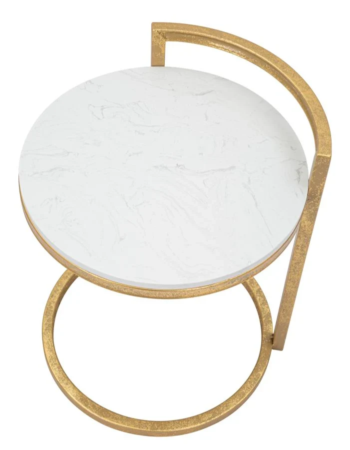 Table d'appoint ronde en marbre artificiel avec base dorée – Table d'appoint moderne