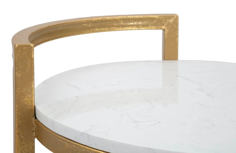 Table d'appoint ronde en marbre artificiel avec base dorée – Table d'appoint moderne