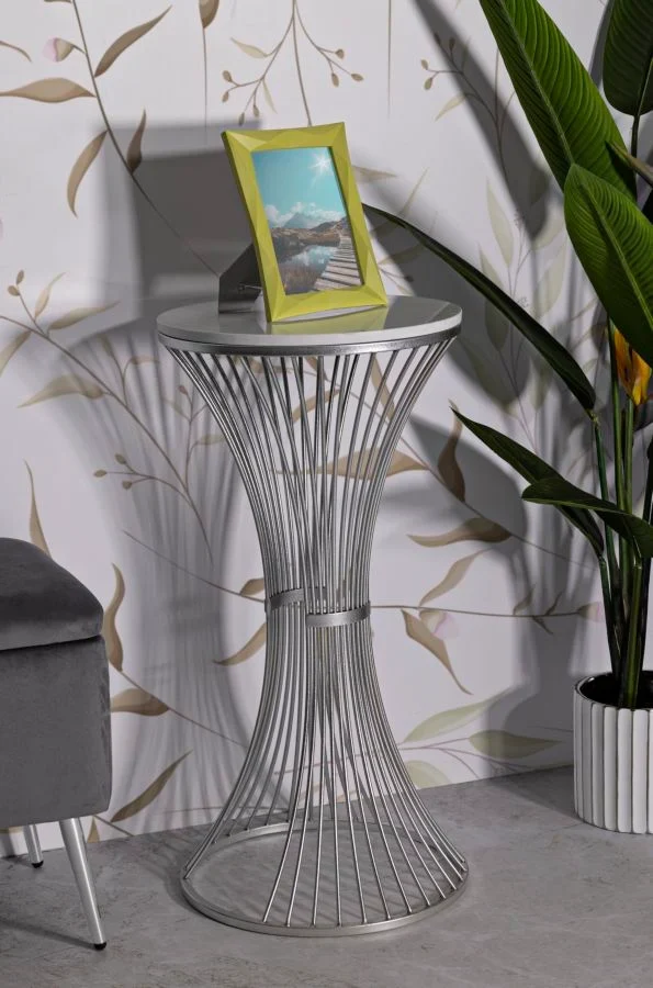 Table d'appoint ronde en marbre artificiel avec base en métal – Funnel Modern Style