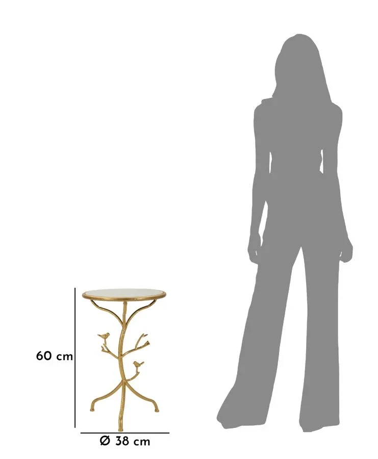 Table d'appoint ronde en marbre artificiel avec piètement arbre doré – Birds Modern Design