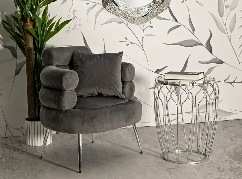 Table d'appoint ronde en marbre artificiel avec structure en métal tressé – Hook Accent Design