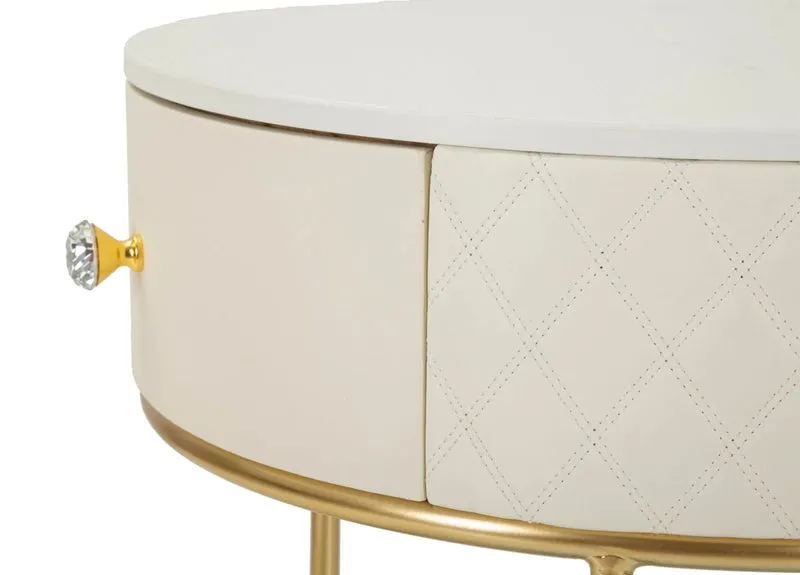 Table de chevet haute blanche avec tabouret – Ensemble moderne Sharon avec plateau en marbre