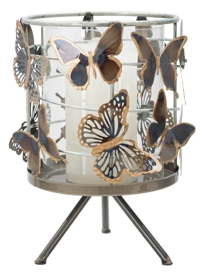 Bougeoir rond en métal avec papillon glamour