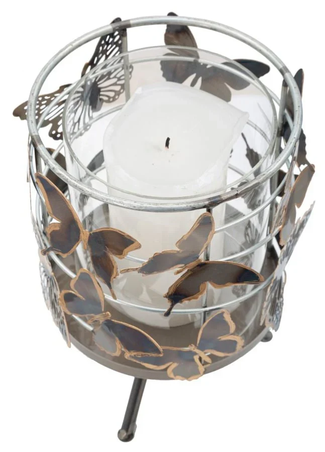 Bougeoir rond en métal avec papillon glamour