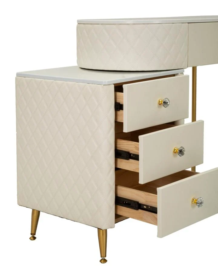 Bureau blanc avec tabouret assorti – Mobilier de chambre Sharon avec plateau en marbre
