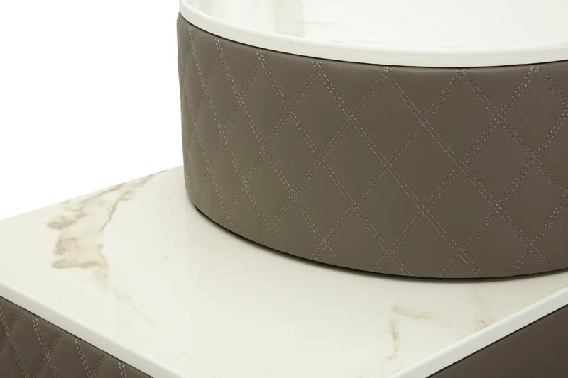 Bureau de lit gris avec tabouret et pieds argentés – Sharon Modern Style avec plateau en marbre
