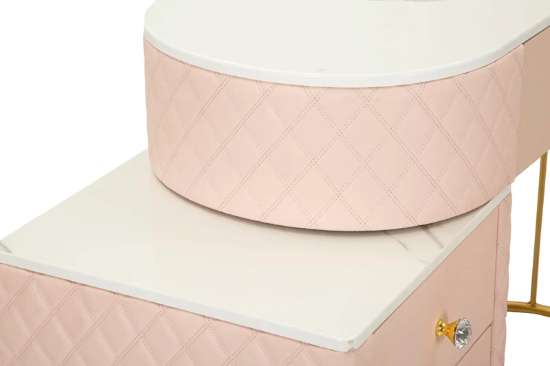 Bureau rose avec tabouret assorti – Mobilier de chambre Sharon avec plateau en marbre