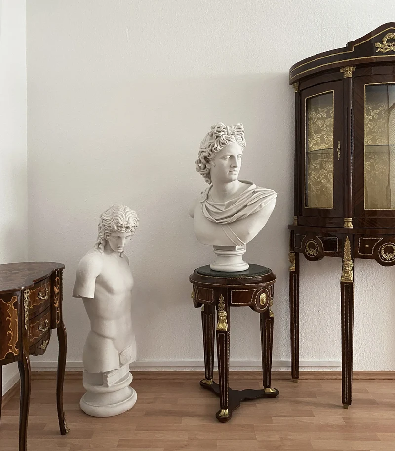 Buste Apollon du Belvédère - grande sculpture en marbre blanc